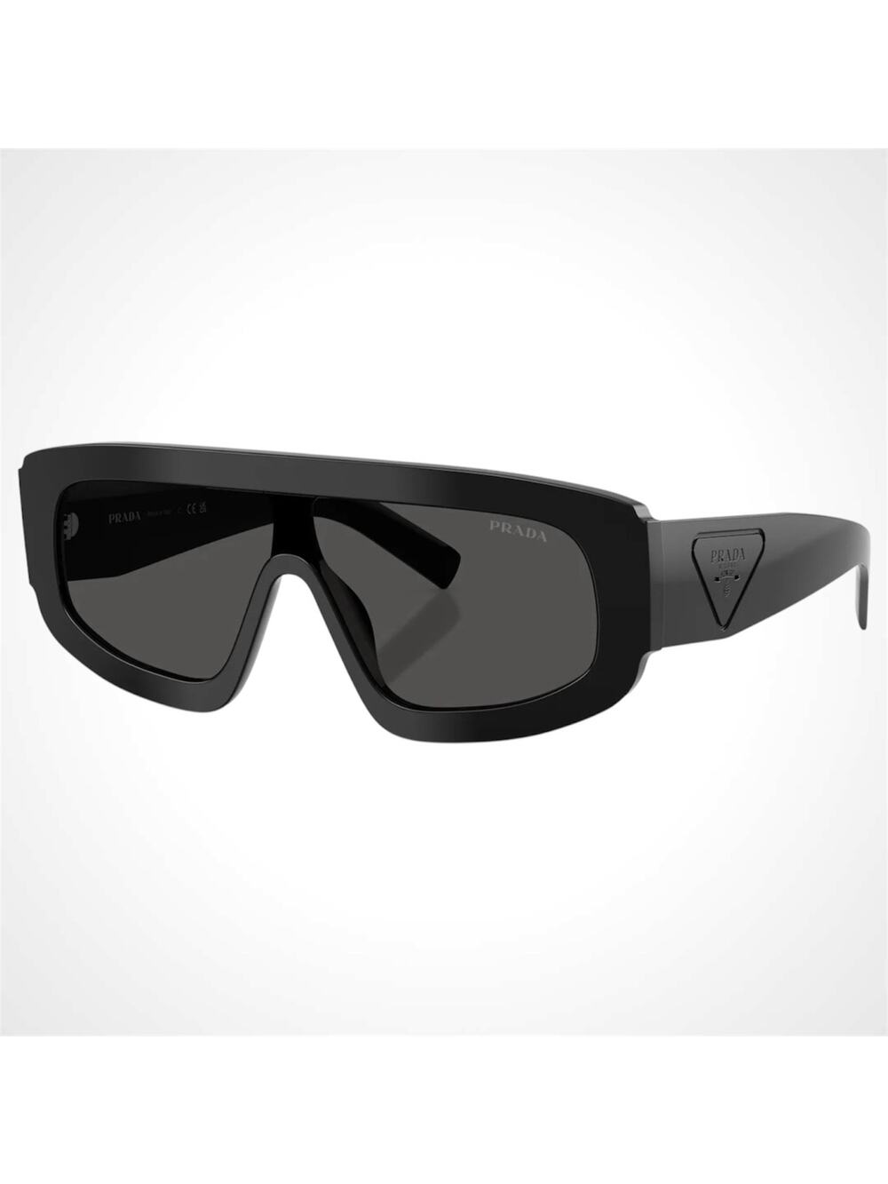 New PRADA Sunglasses Black Shield Mask Triangle Logo Grey Lens - Picture 1 of 5
